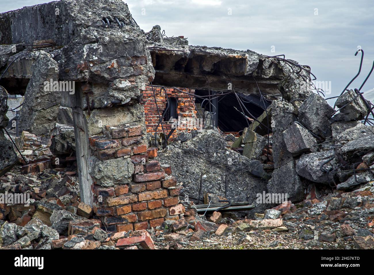 Destroyed execution gas chamber, Auschwitz Birkenau Concentration Camp Stock Photo