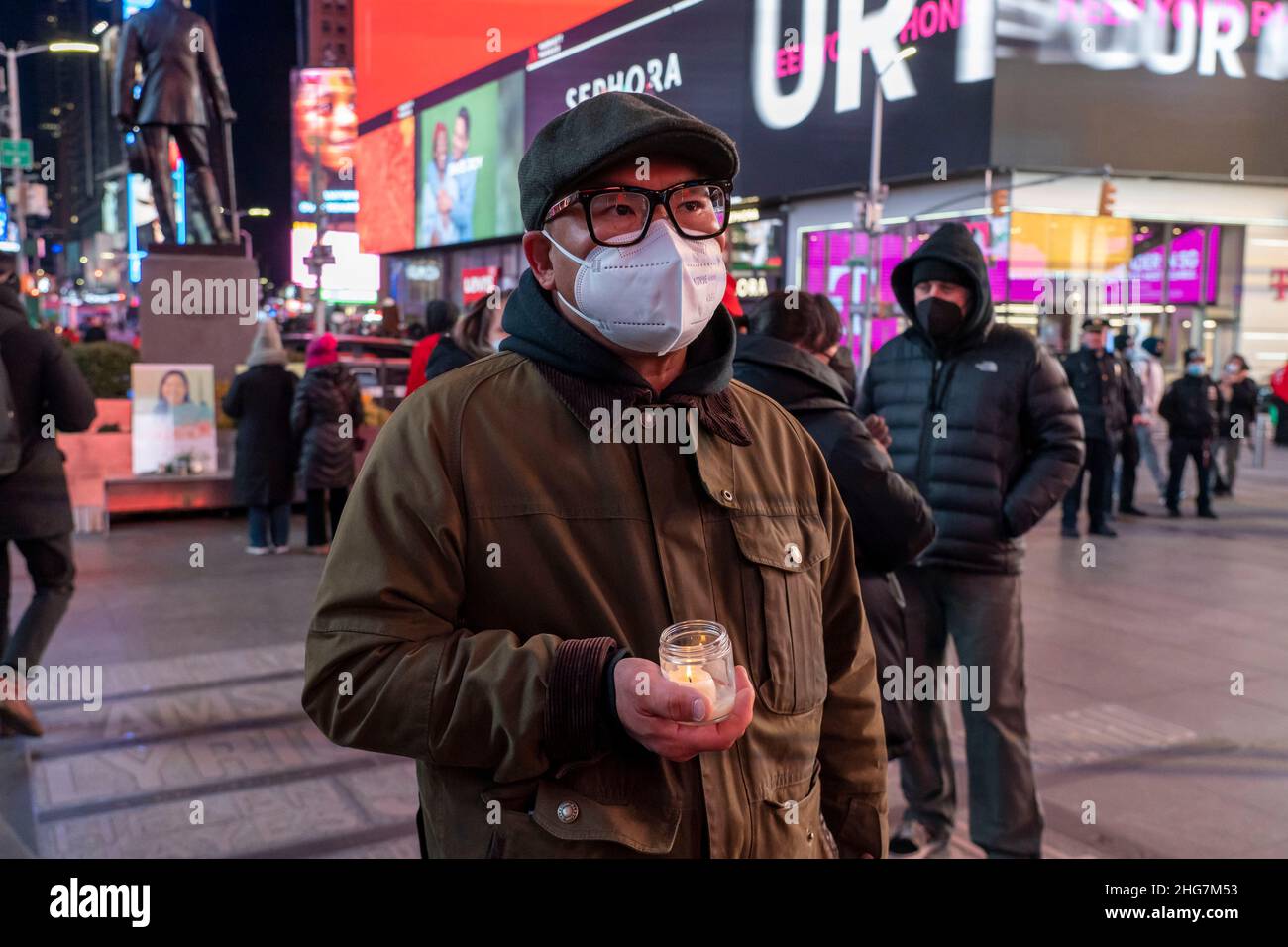 NEW YORK, NY JANUARY 18 A man holds a candle at a candlelight vigil