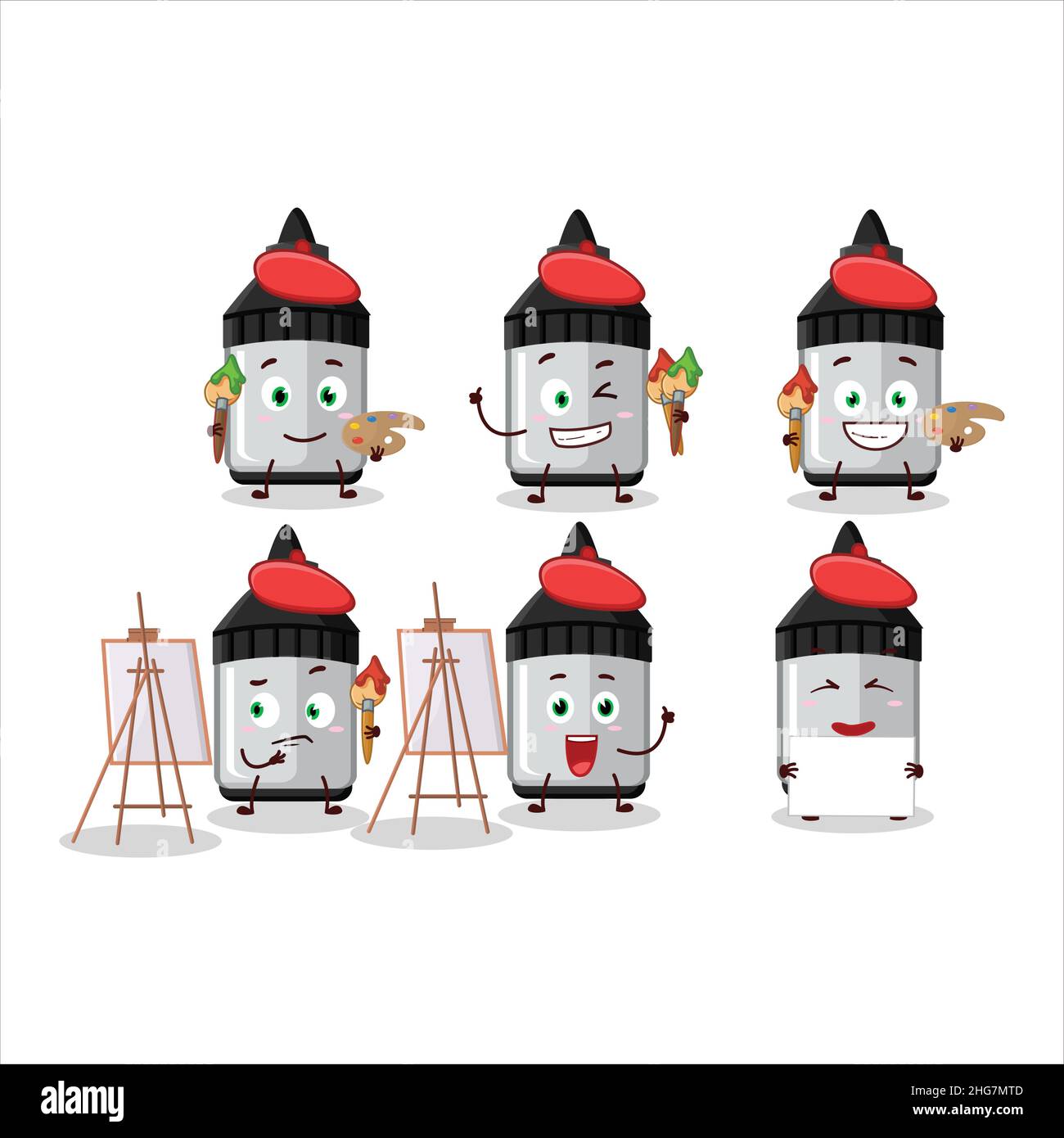 Artistic Artist of whiteboard marker cartoon character painting with a