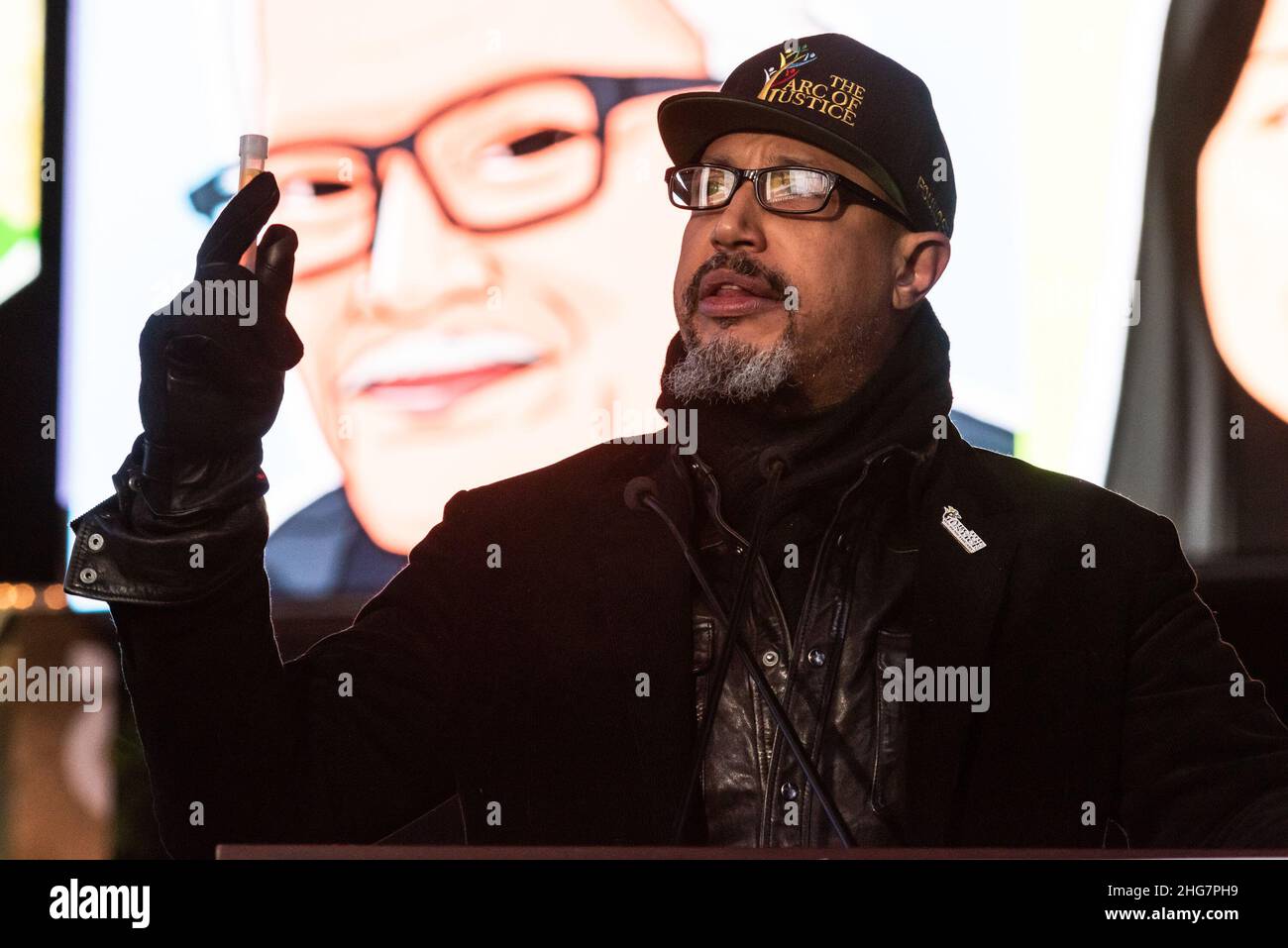 Reverend Kirsten John Foy opens the candlelight vigil for Michelle