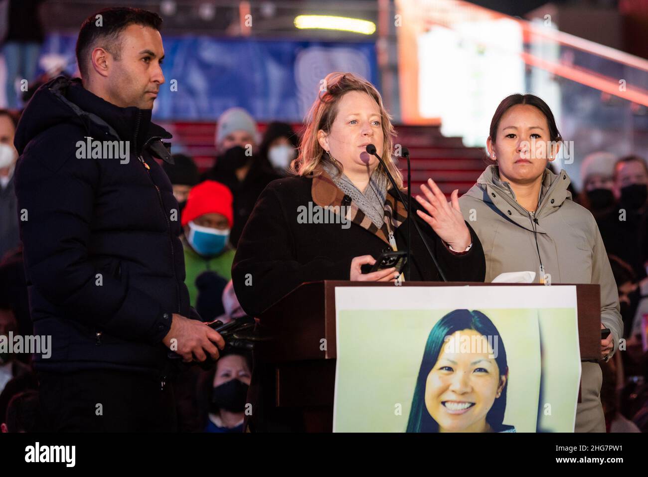 Friends of Michelle Alyssa Go speak at her candlelight vigil in Times