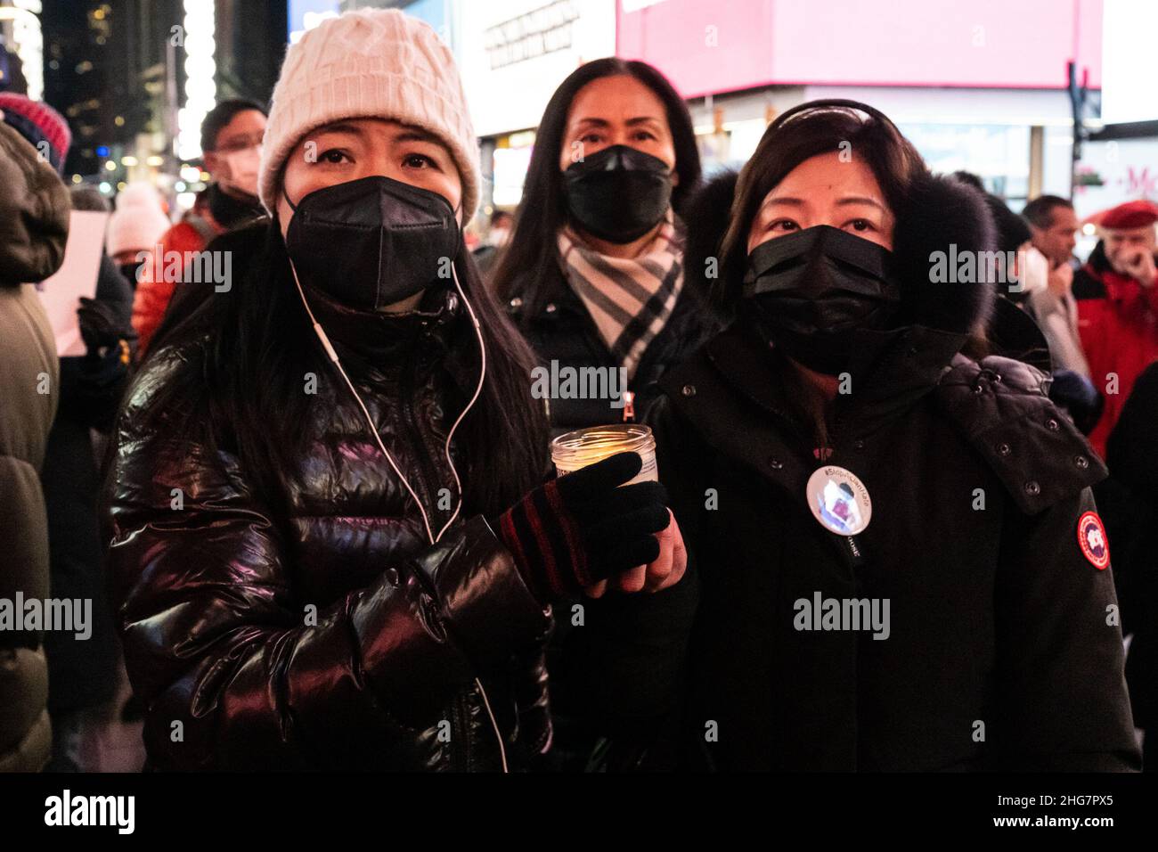 New York, USA. 12th Jan, 2022. New Yorkers attend a candlelight vigil
