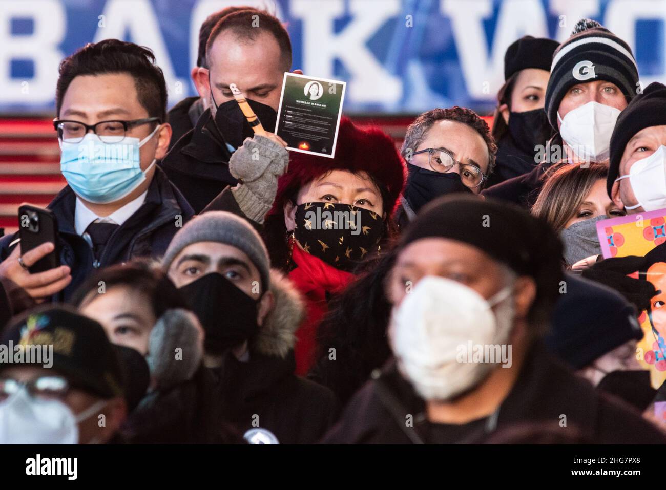 New York, USA. 12th Jan, 2022. New Yorkers attend a candlelight vigil