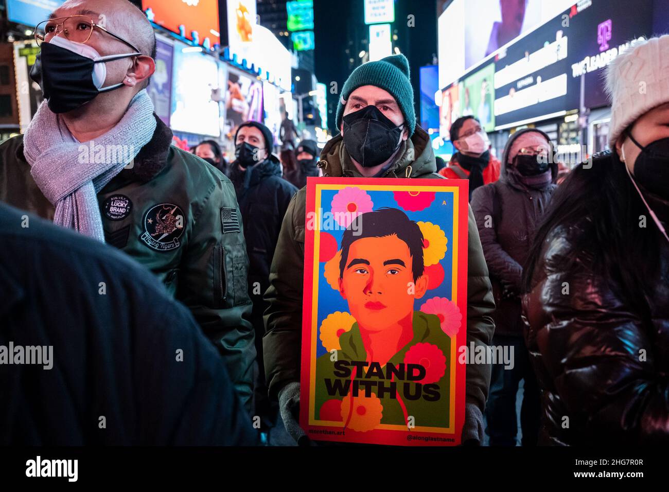 New York, USA. 12th Jan, 2022. New Yorkers attend a candlelight vigil