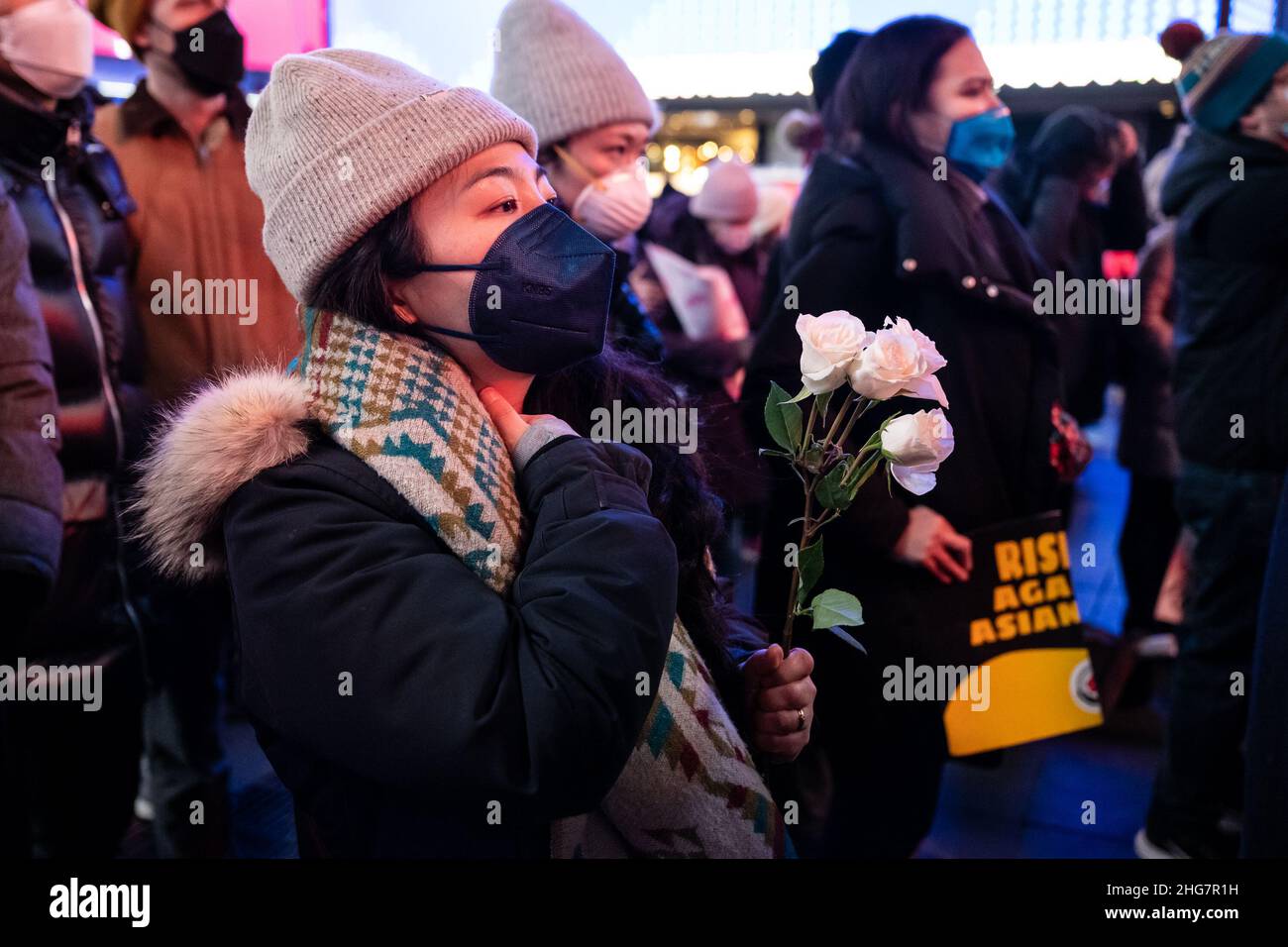 New York, USA. 12th Jan, 2022. New Yorkers attend a candlelight vigil
