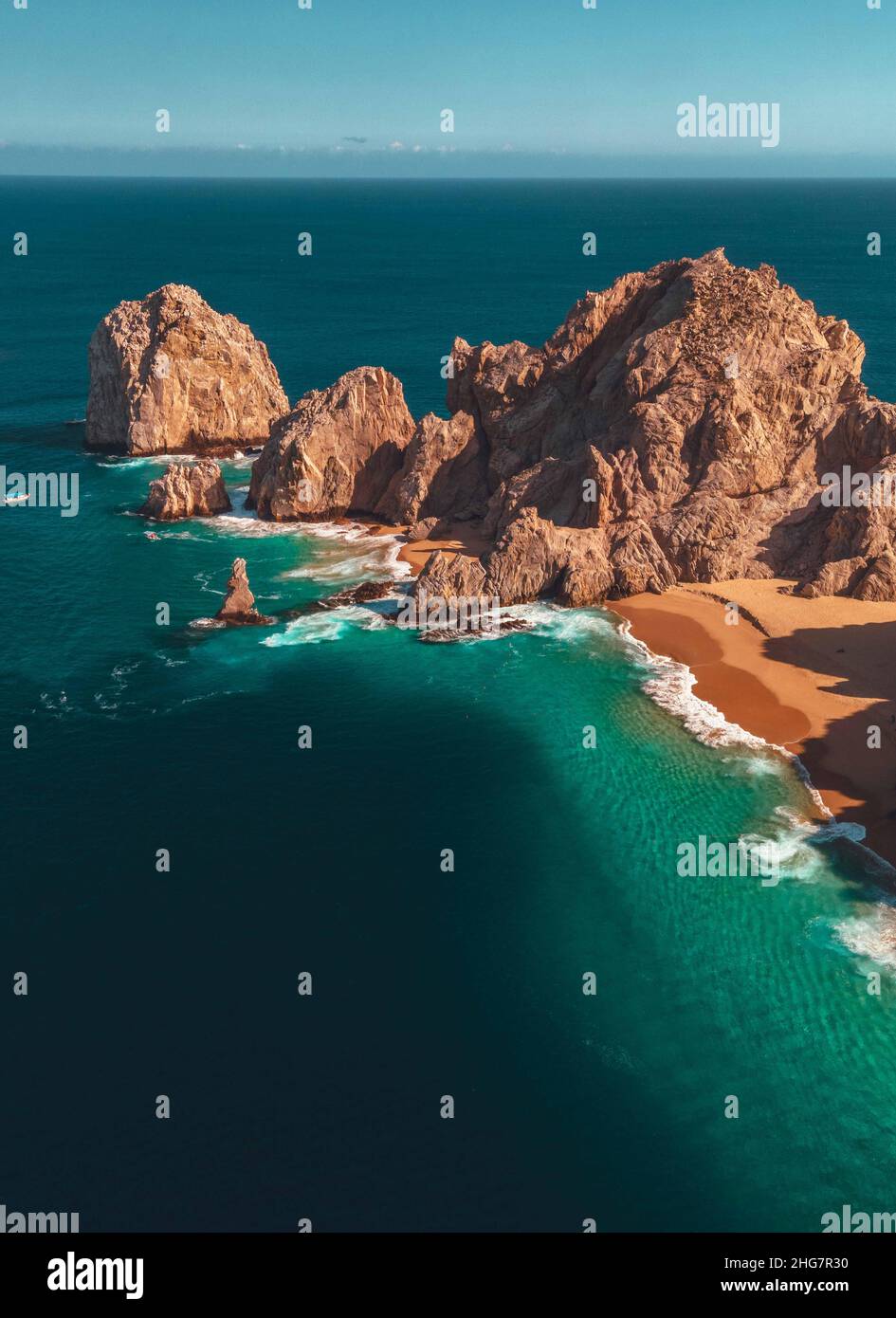 Drone shot of the arch of Cabo San Lucas Stock Photo