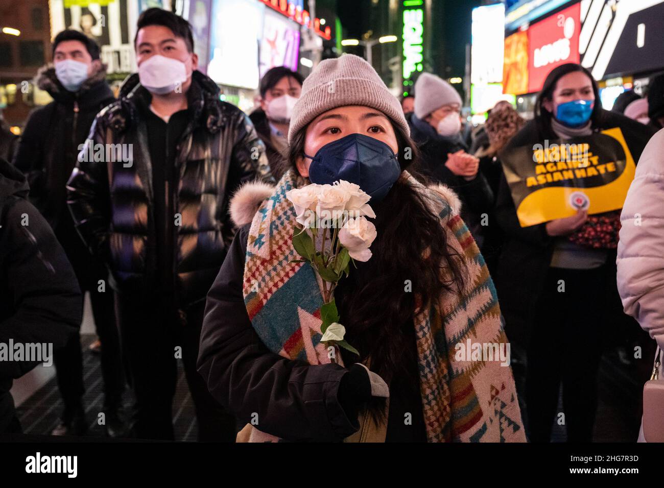 New York, USA. 12th Jan, 2022. New Yorkers attend a candlelight vigil