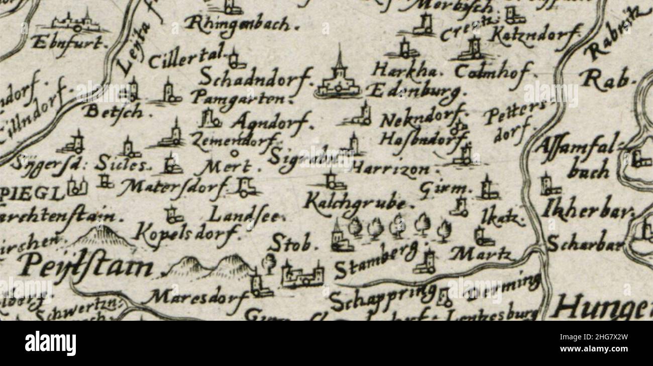 Sieggraben Plan Lazius 1570. Stock Photo