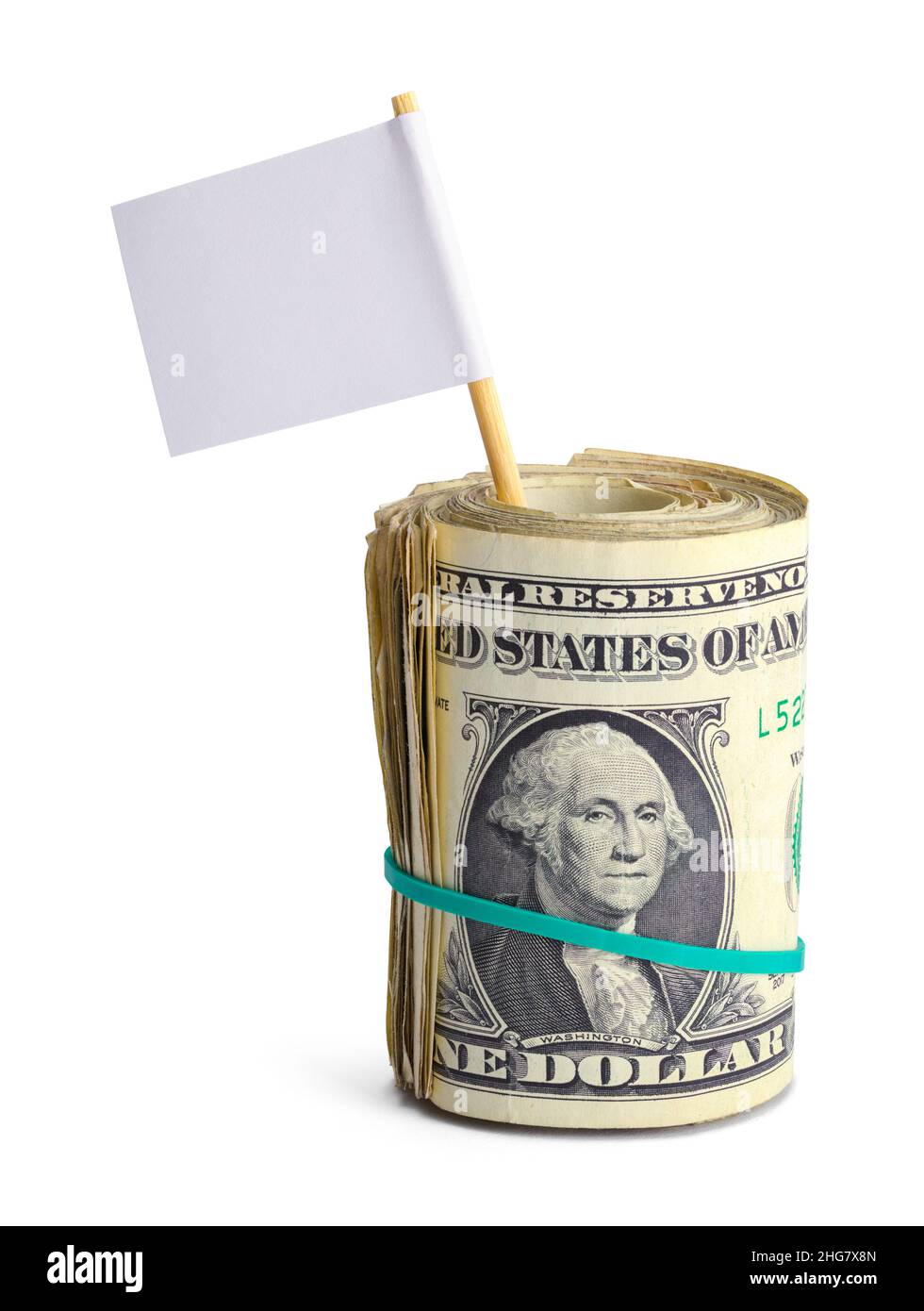 Money Roll with White Surrender Flag Cut Out. Stock Photo