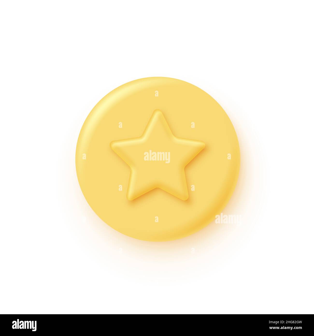 3D golden medal or stamp with star isolated on white background. Yellow ...