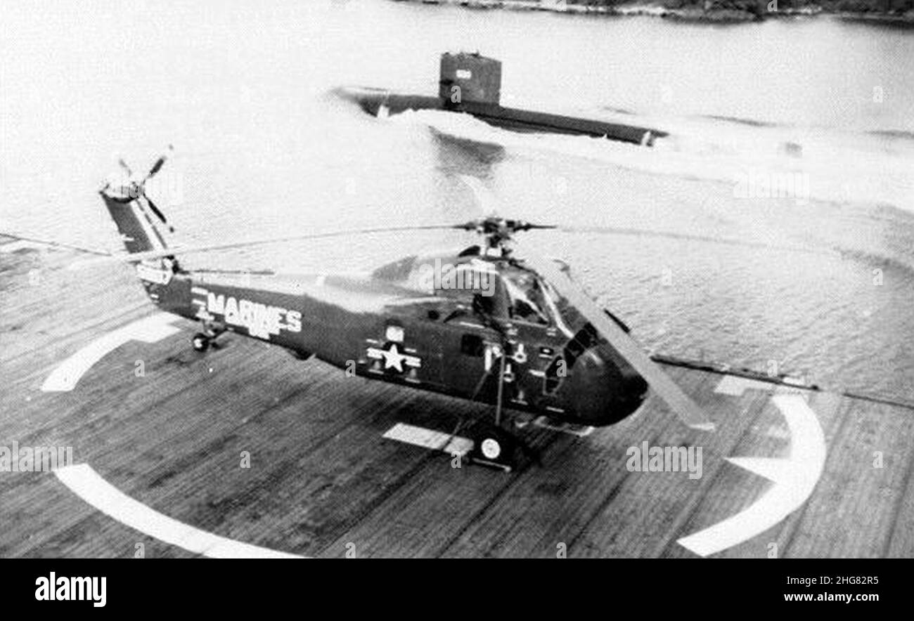 Sikorsky UH-34D of HMM-163 on USS Princeton (LPH-5) in 1963. Stock Photo