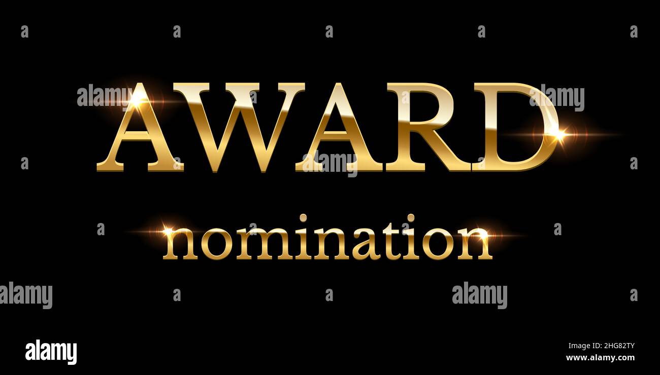 Award nomination, gold glitter text vector illustration. 3d winner