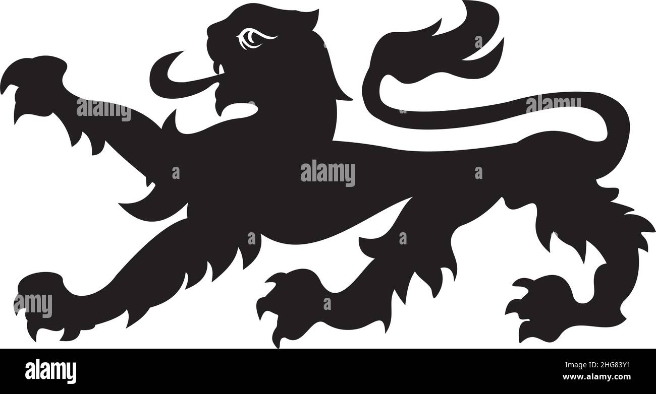Heraldic lion. Black / white silhouette Stock Vector