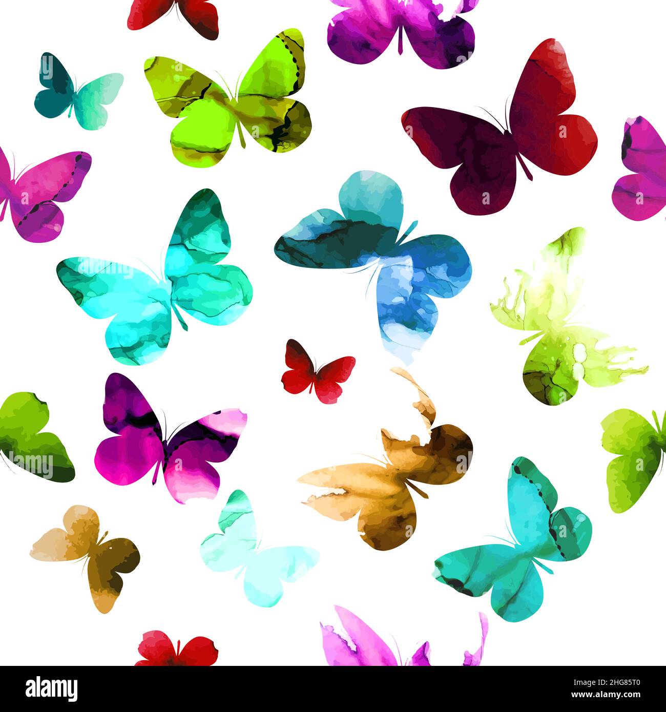 Seamless rainbow watercolor background with butterflies. Vector ...