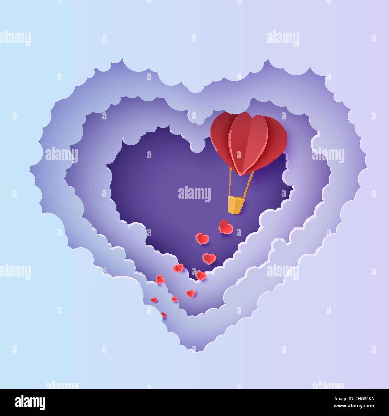 Valentine cut out 3d background with violet blue gradient cloudy ...