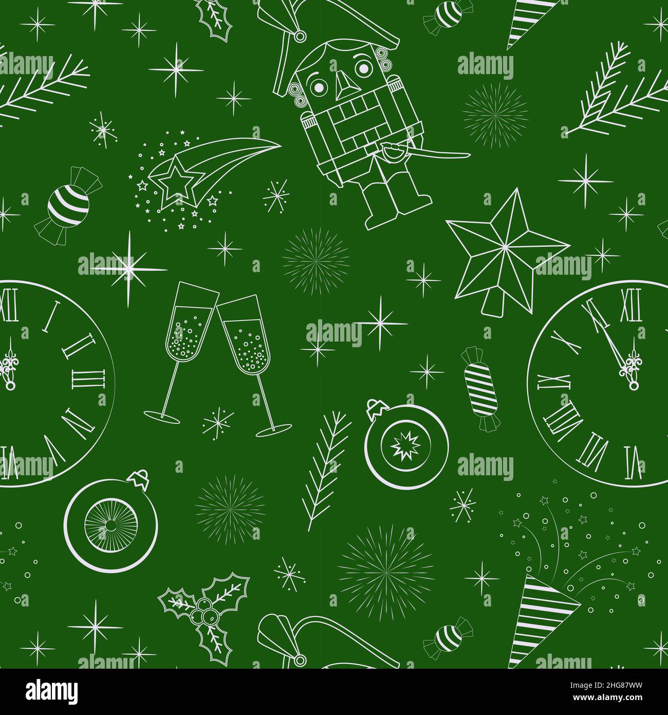 seamless nutcracker pattern on a green background Stock Vector