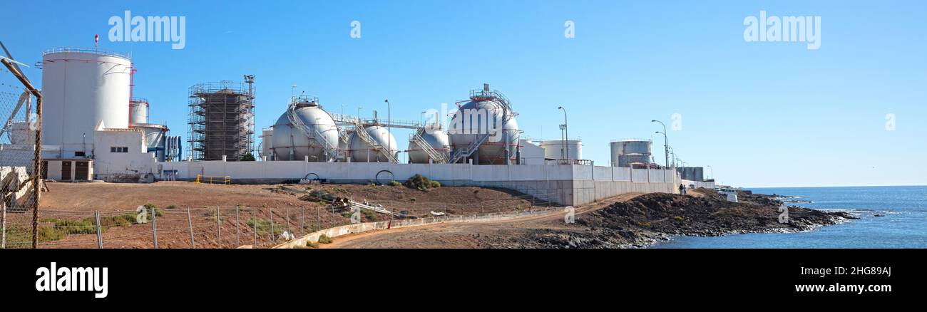 Gas storage spheres from an industrial storage facility, Lanzarote ...