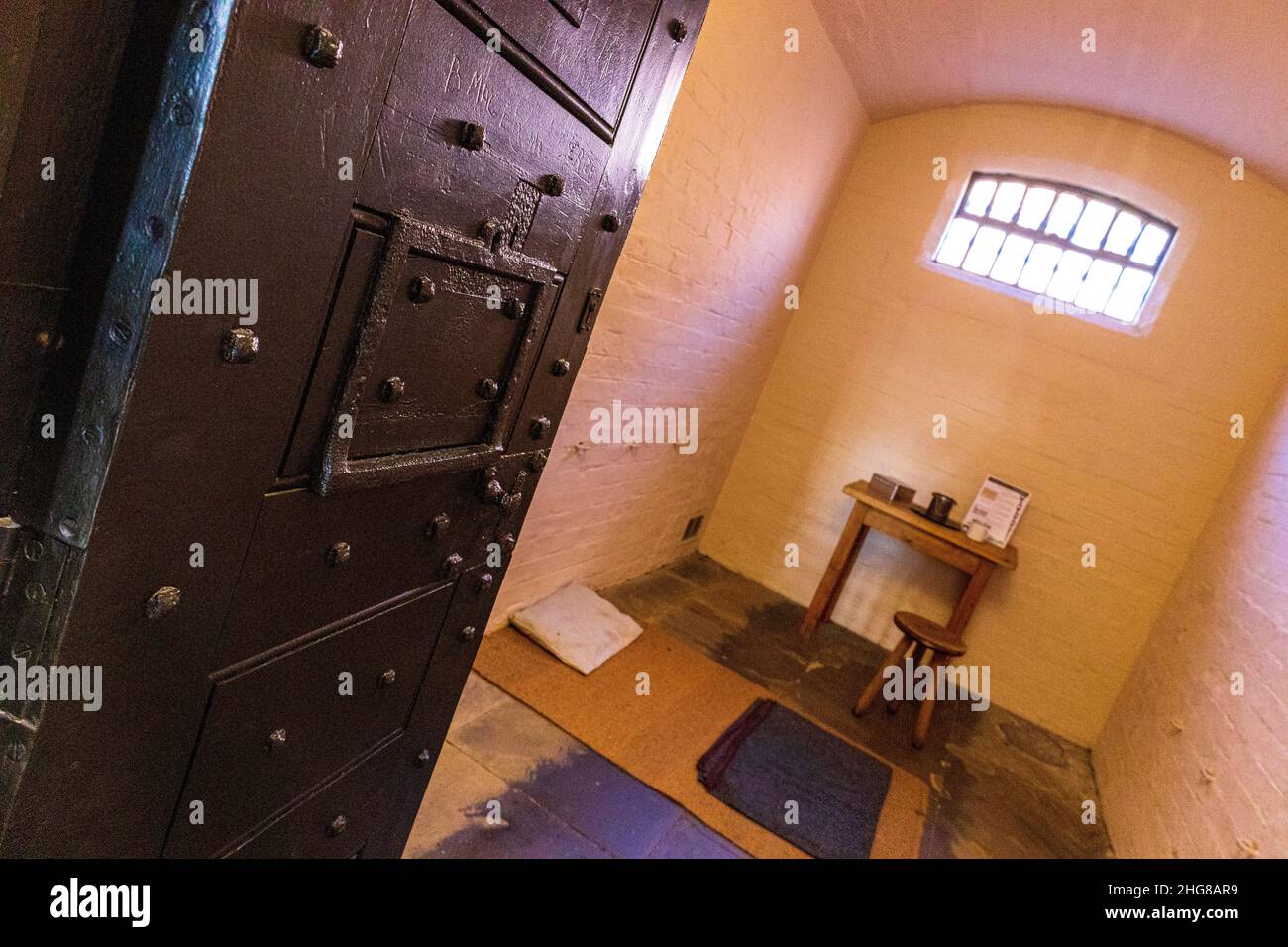A victorian style prison cell which once housed some of Britain's most dangerous criminals. Stock Photo