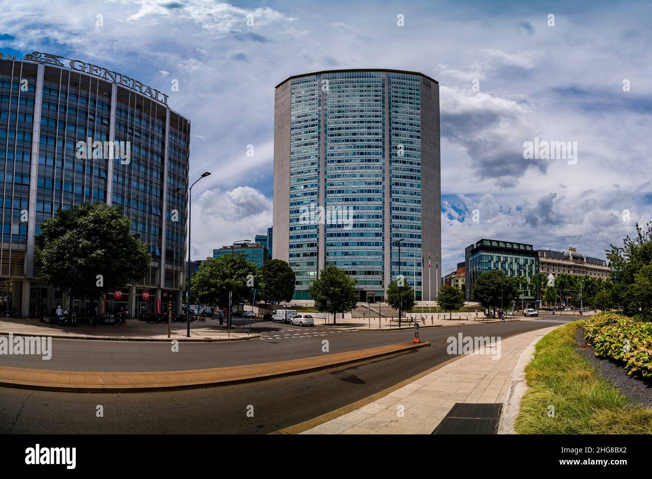 View of the Pirelli Building, seen from Piazza Duca d'Aosta, close to the main railway station of Milan, Milano Centrale, Stazione Milano Stock Photo