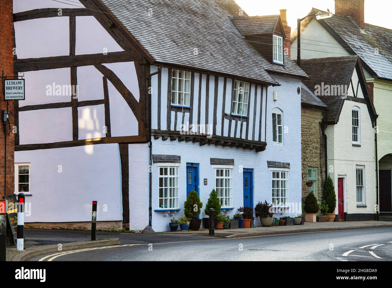 Two timber framed cottages along Corve Street. Ludlow, Shropshire