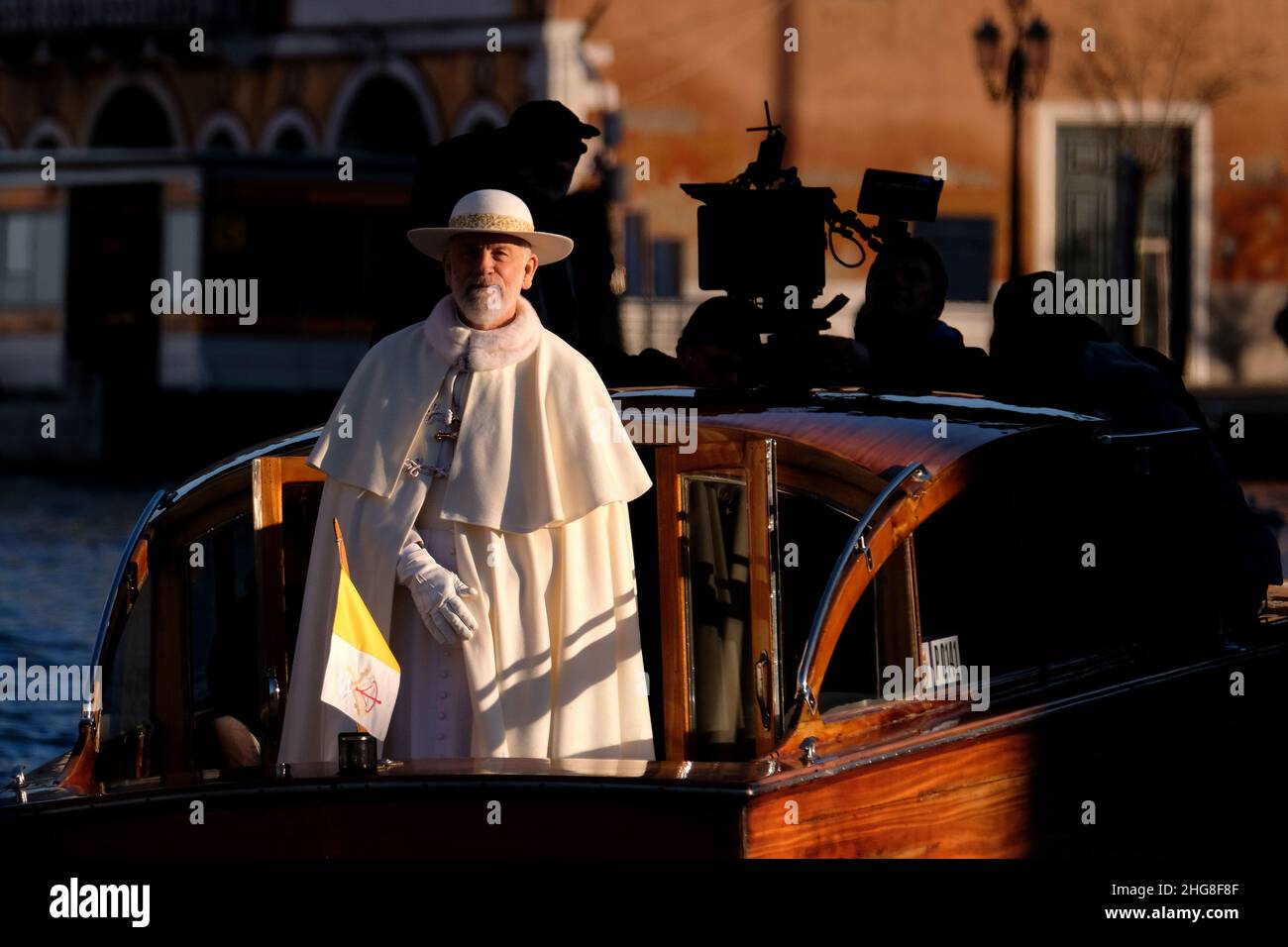 The actor John Malkovich during the shooting of the film 'The new Pope'  in Venice , Italy, January 11, 2019. (MvS). Stock Photo