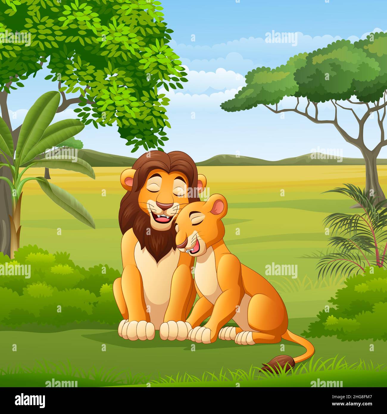 Cartoon lion and lioness in the jungle Stock Vector Image & Art - Alamy