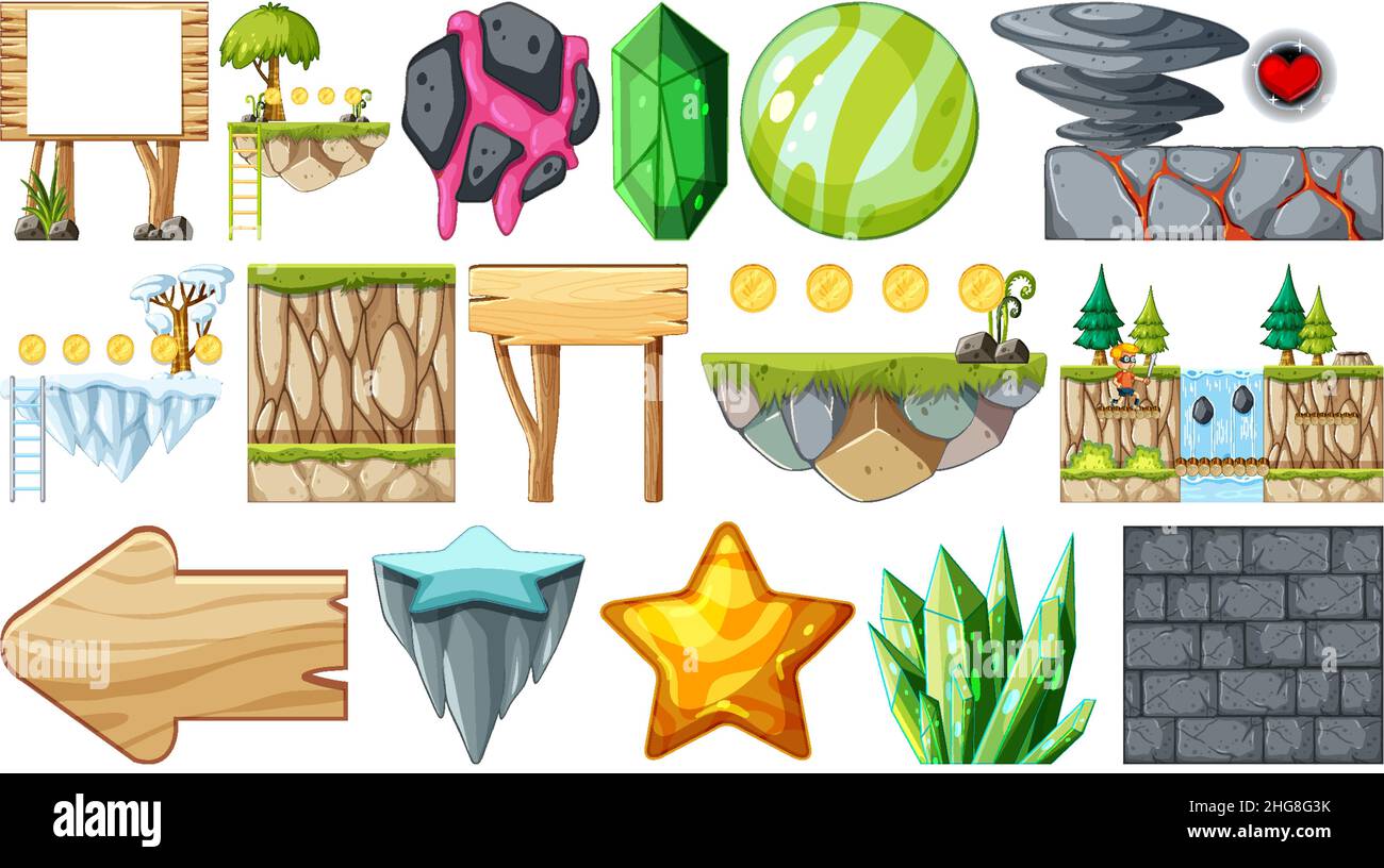 Isolated fantasy space game objects and elements set illustration Stock ...
