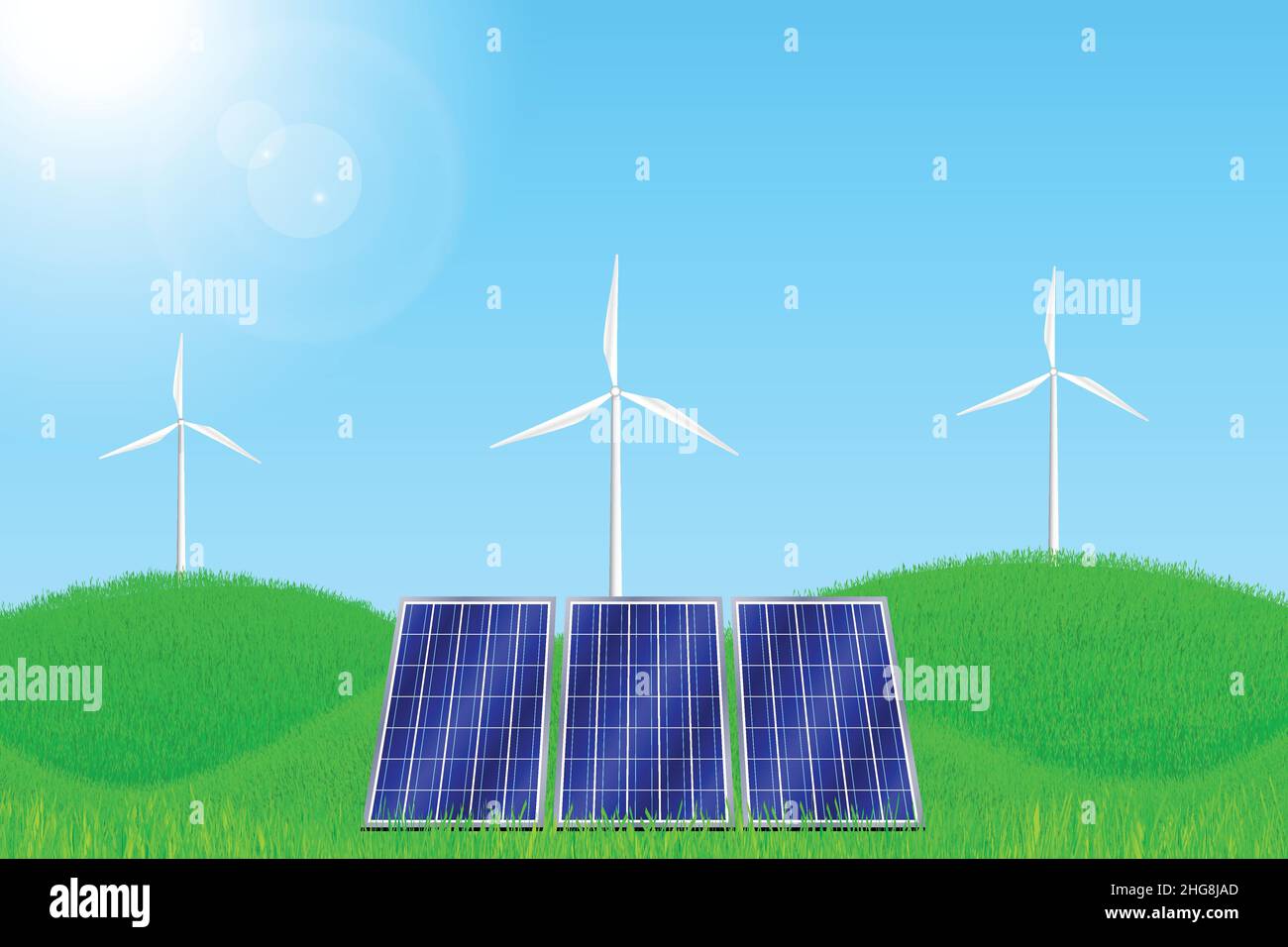 Renewable energy concept with windmills and solar panels Stock Vector ...