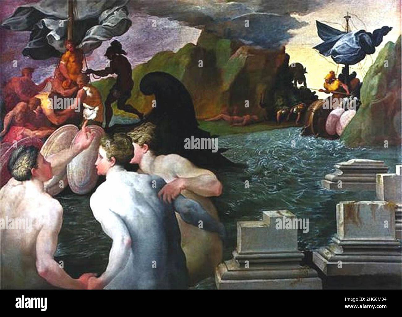 Sirens and Odysseus by Francesco Primaticcio. Stock Photo
