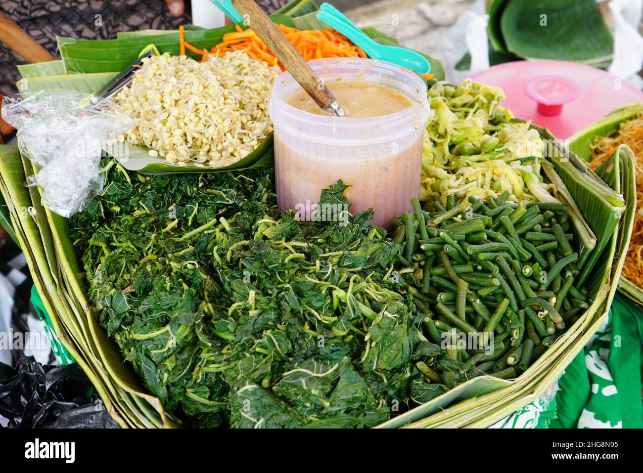 Vegetable pecel is a traditional food, especially in East Java. With a ...