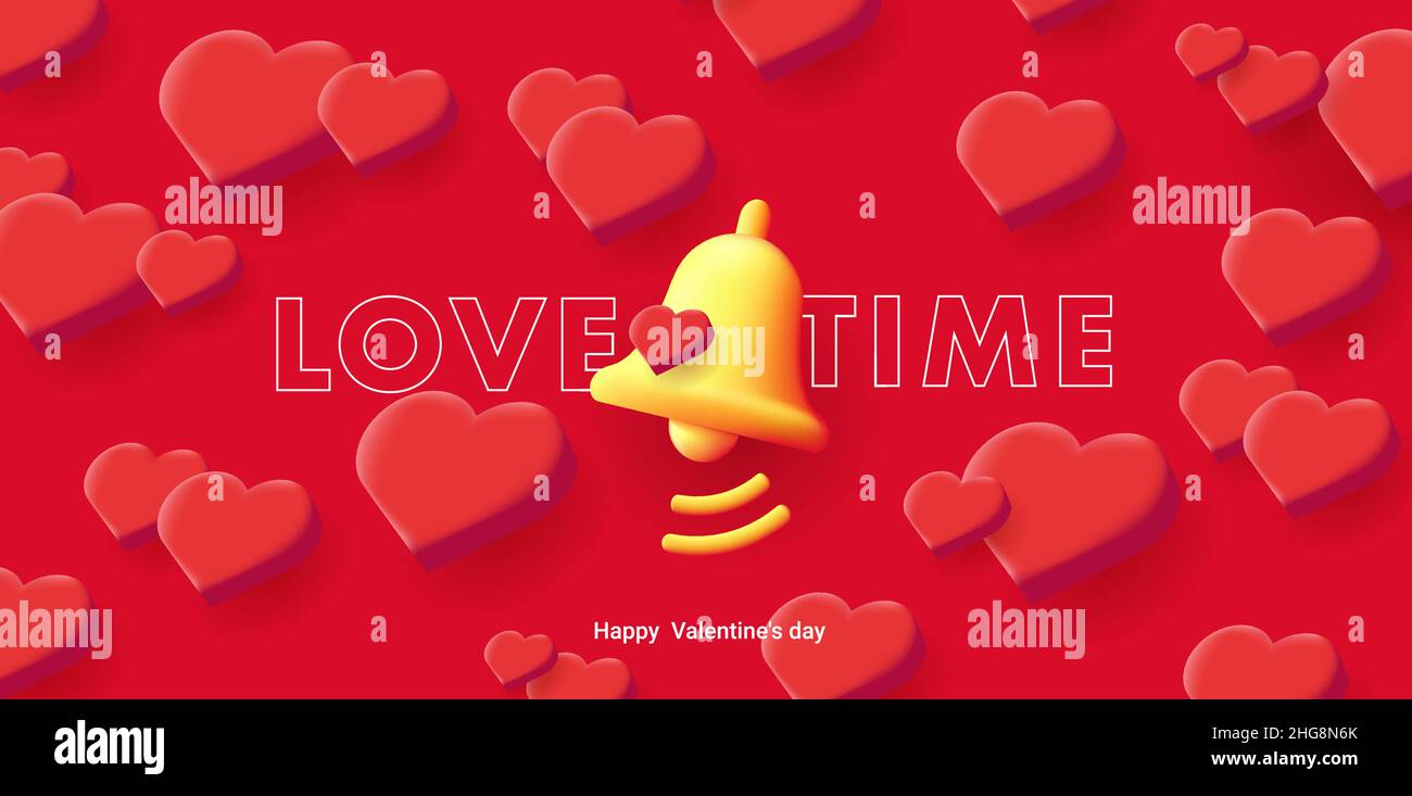Love time digital banner or poster with 3d isometric hearts pattern and