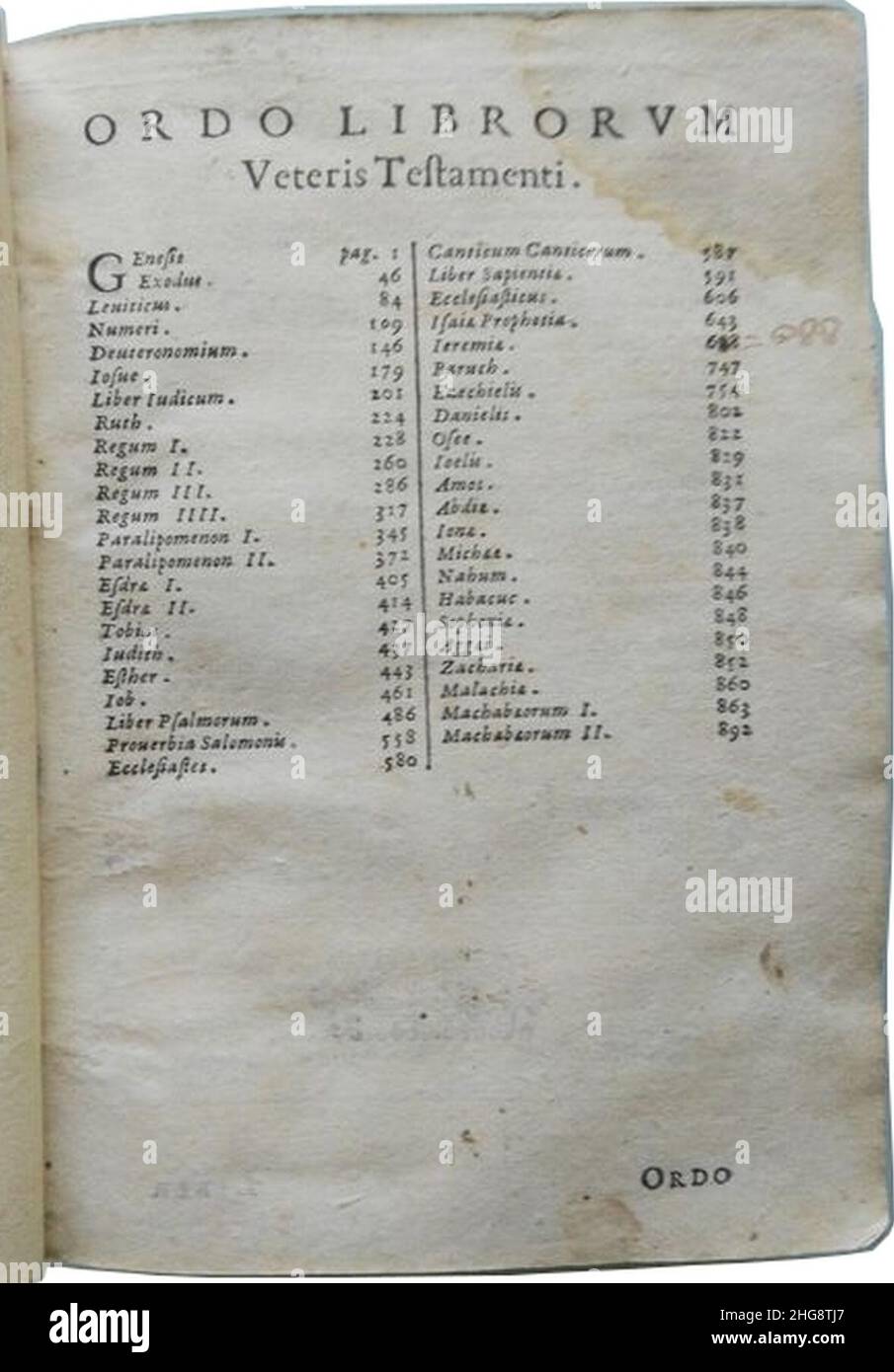 SixtoClementine Vulgate (1598) Old Testament table of content