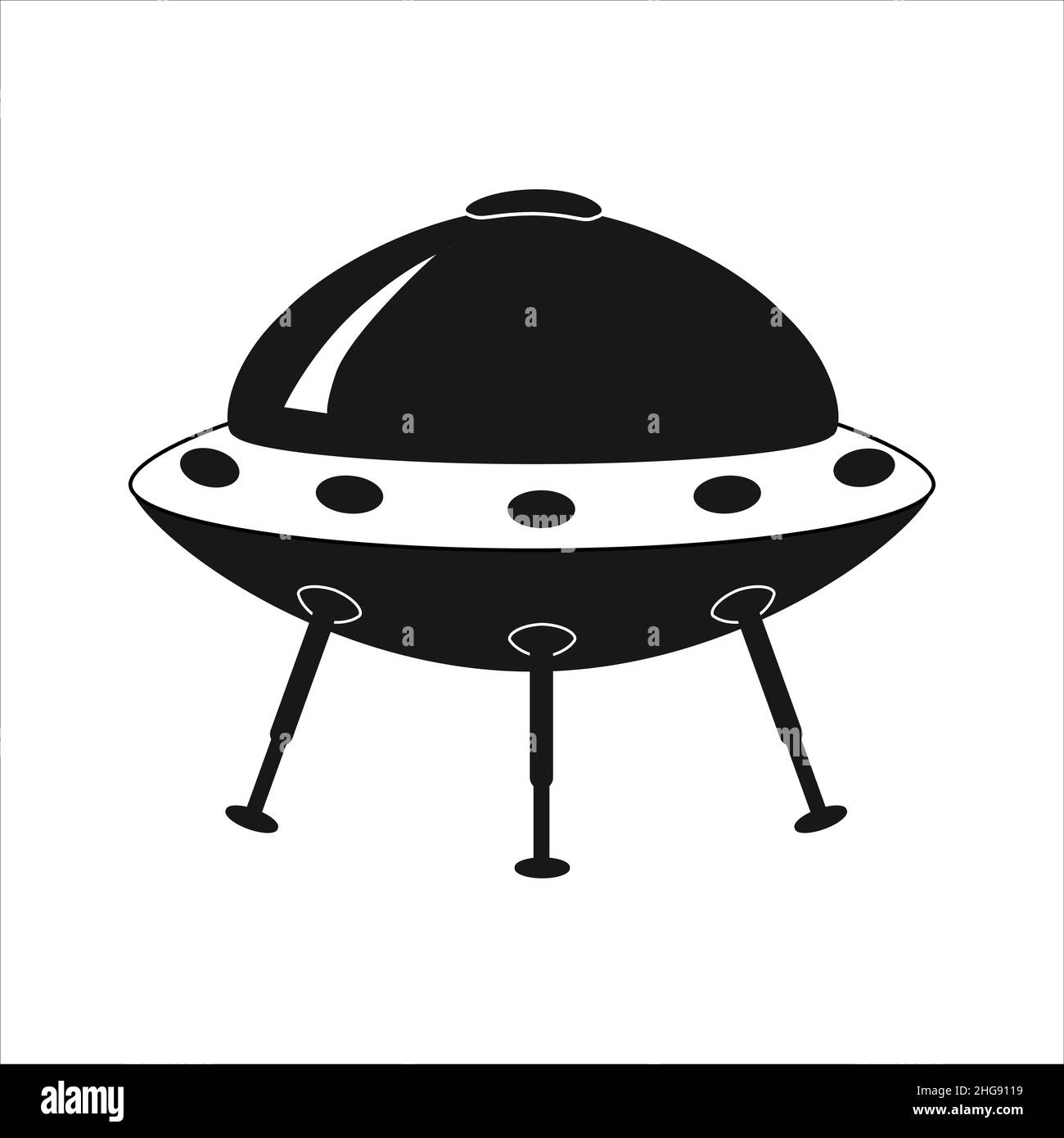 UFO icon, spacecraft of alien. Vector flat black color style Stock Vector