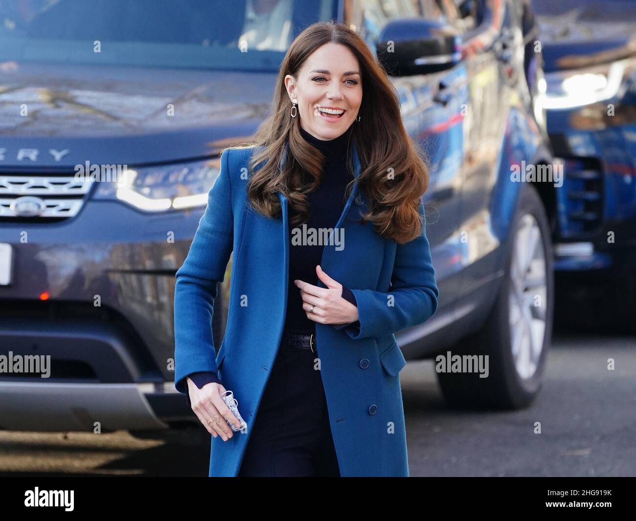 The Duchess of Cambridge arrives for a visit to the Foundling Museum in London, to learn more about the care sector and meet representatives from across the system, including those with direct experience of living in care. Picture date: Wednesday January 19, 2022. Stock Photo
