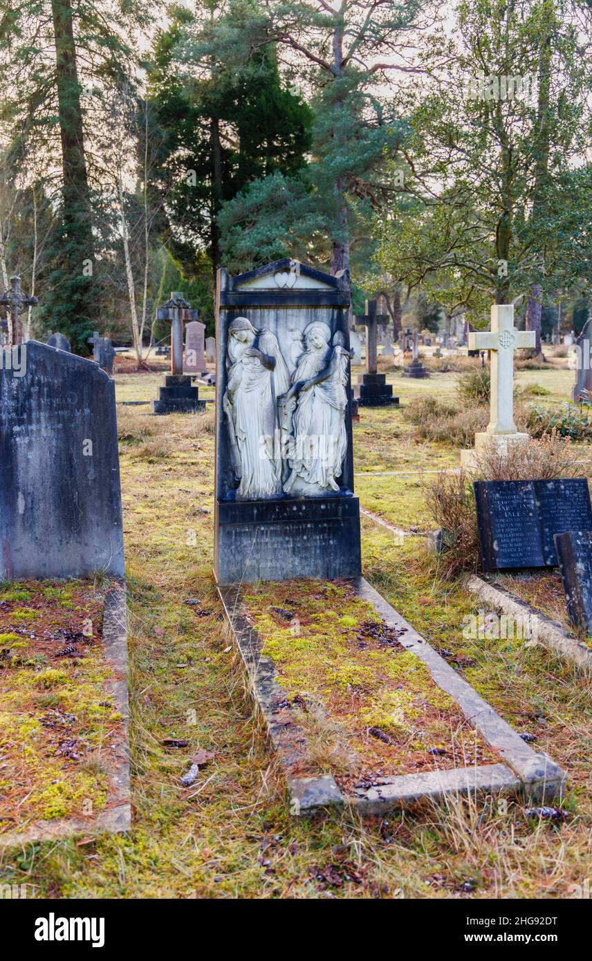 Monument to William de Morgan and his wife Evelyn, a notable grave at Brookwood South Cemetery, Brookwood, near Woking, Surrey, England Stock Photo