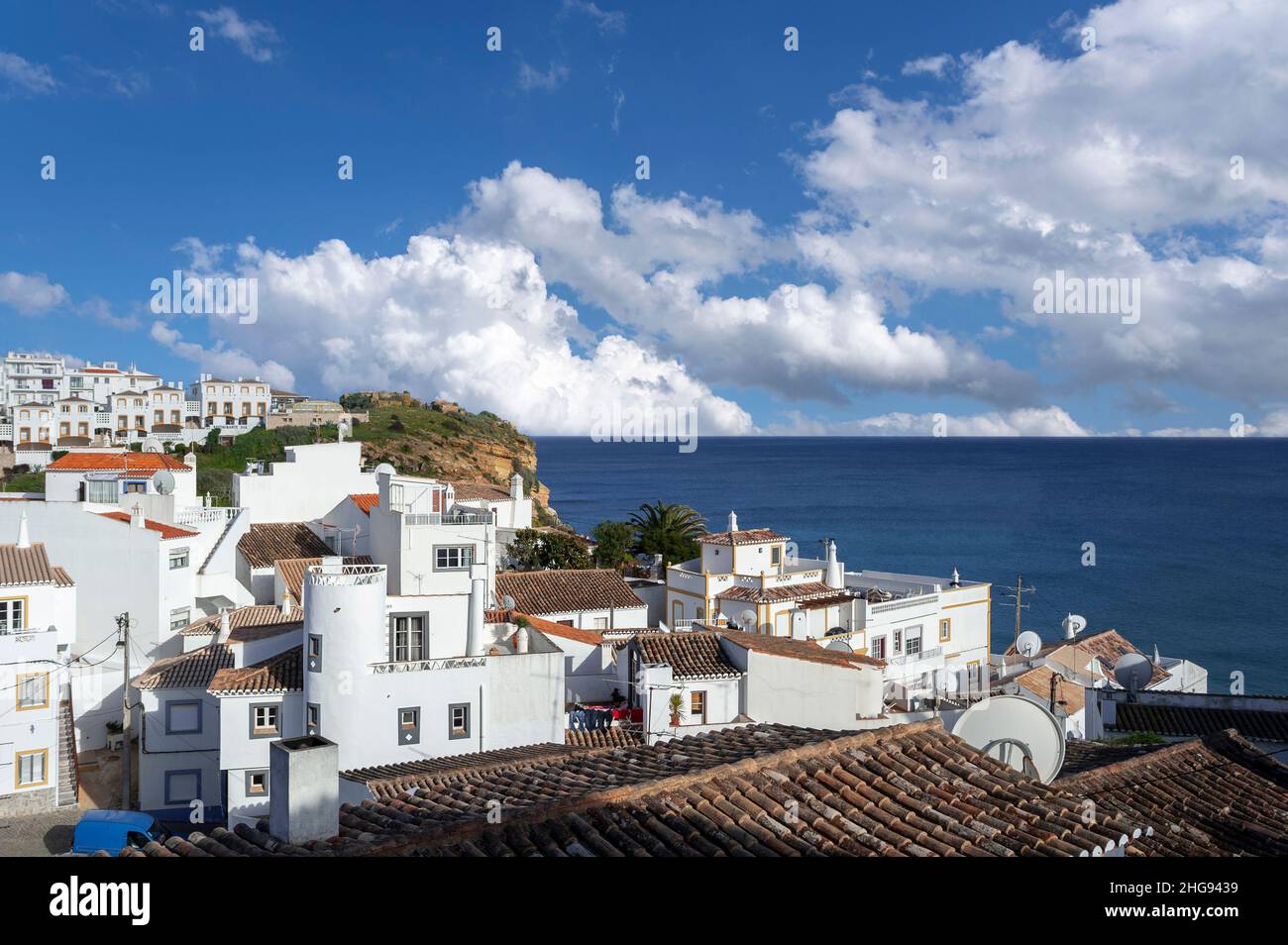 Village view with coastal landscape, Burgau, Algarve, Portugal, Europe Stock Photo