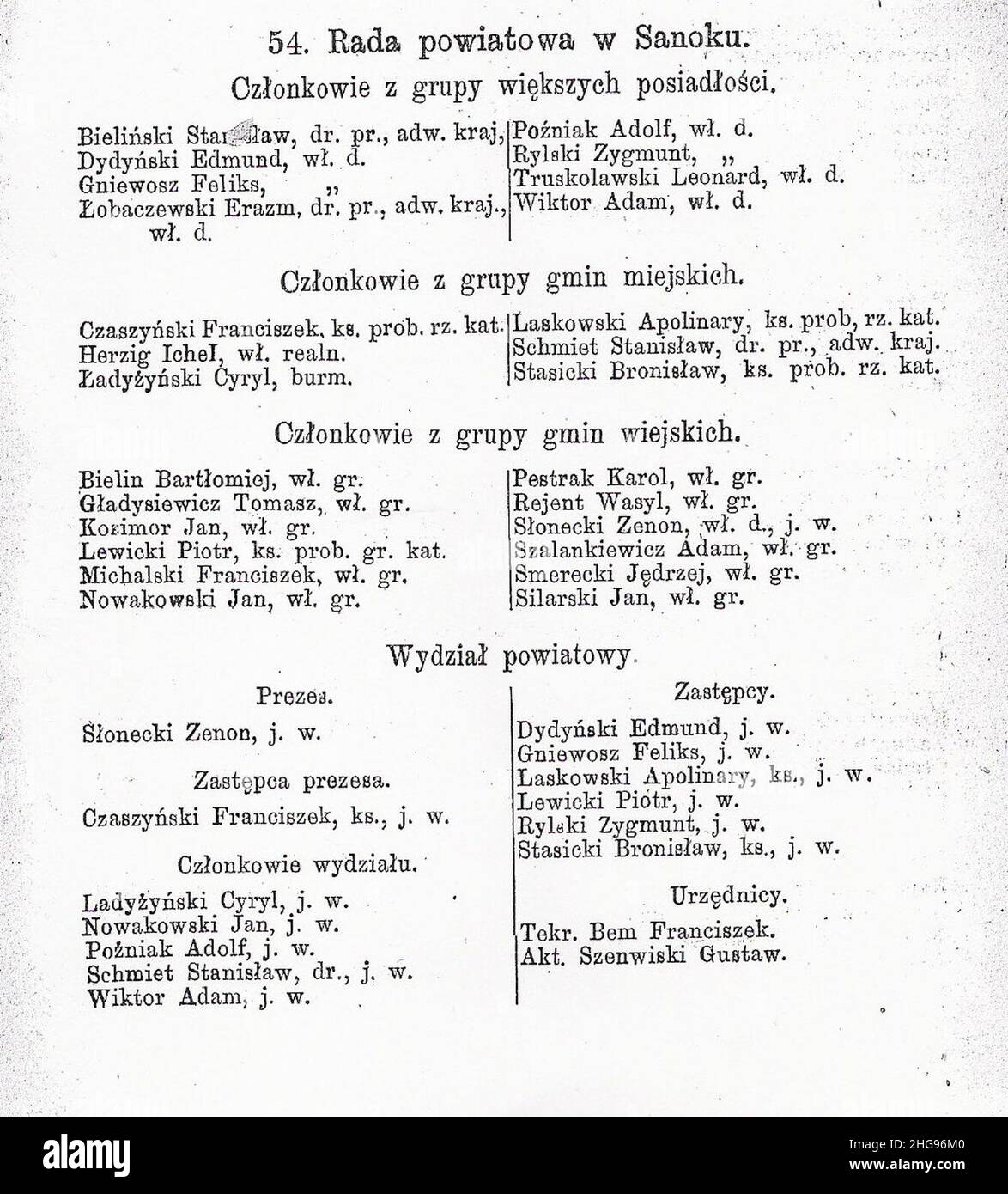 Skład rady powiatu sanockiego z roku 1880. Stock Photo