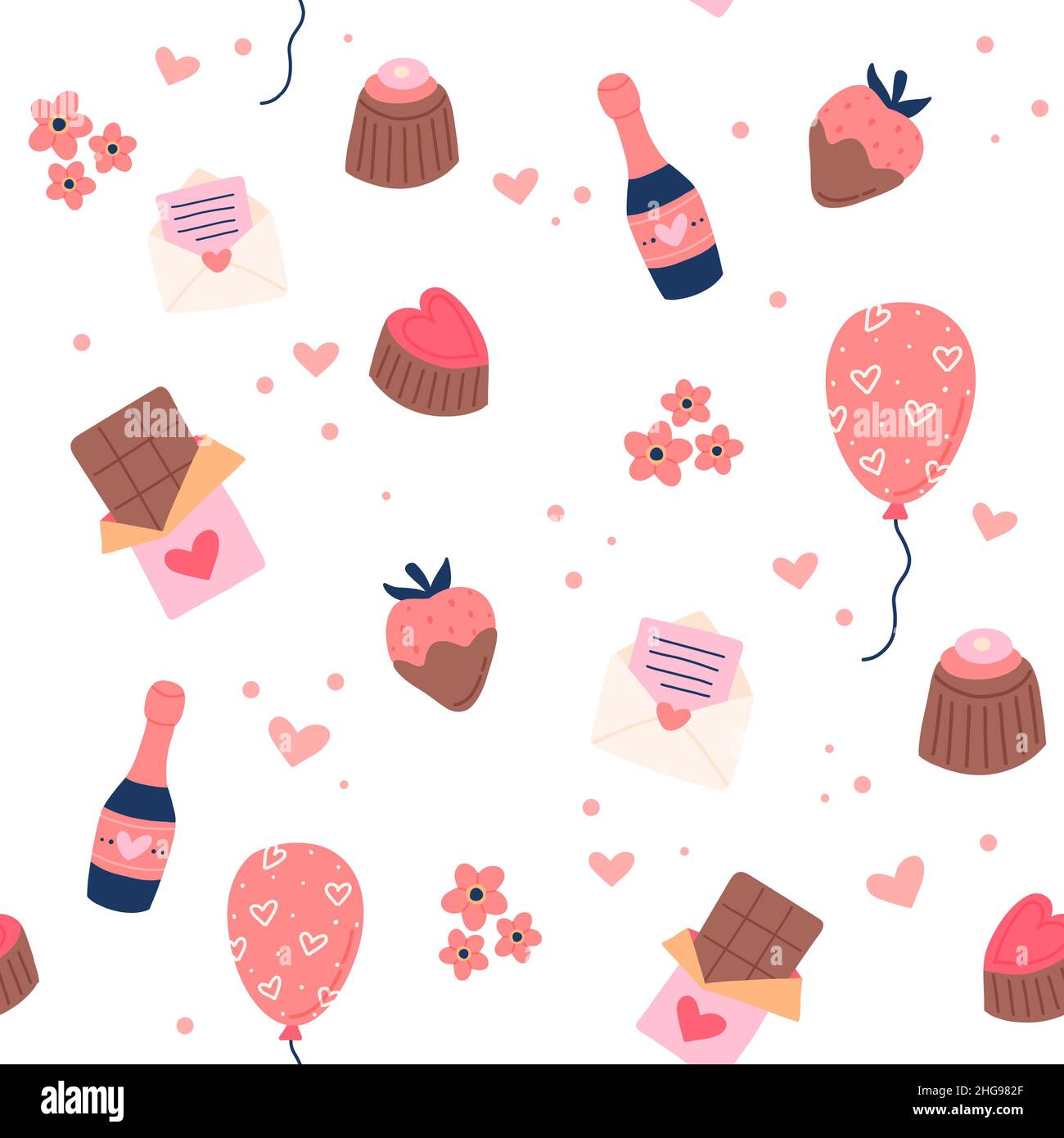 Valentine s day pattern with cute baloons, strawberry, love letters ...