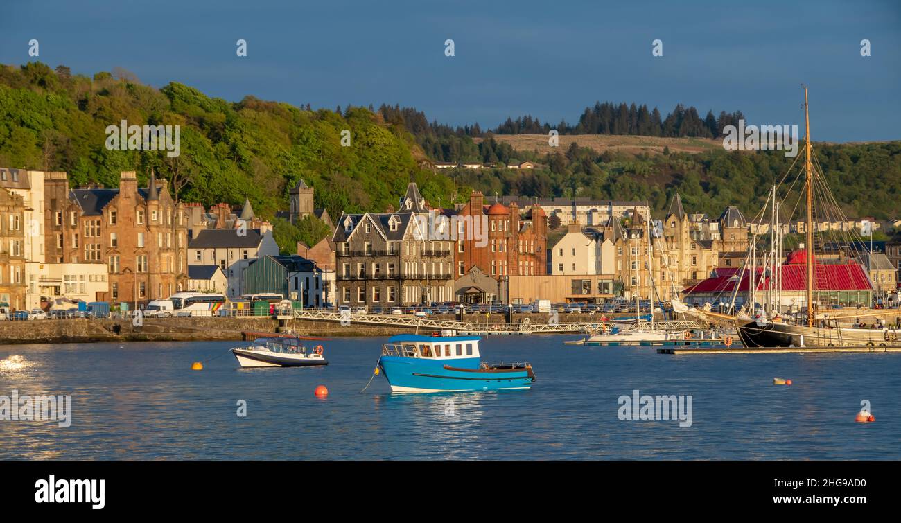 Boats anchored in Oban Harbour, Argyll and Bute, Scotland, UK Stock Photo