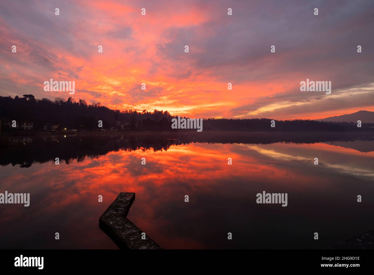 Red sunset over Lake Como, Lombardy, Italy Stock Photo