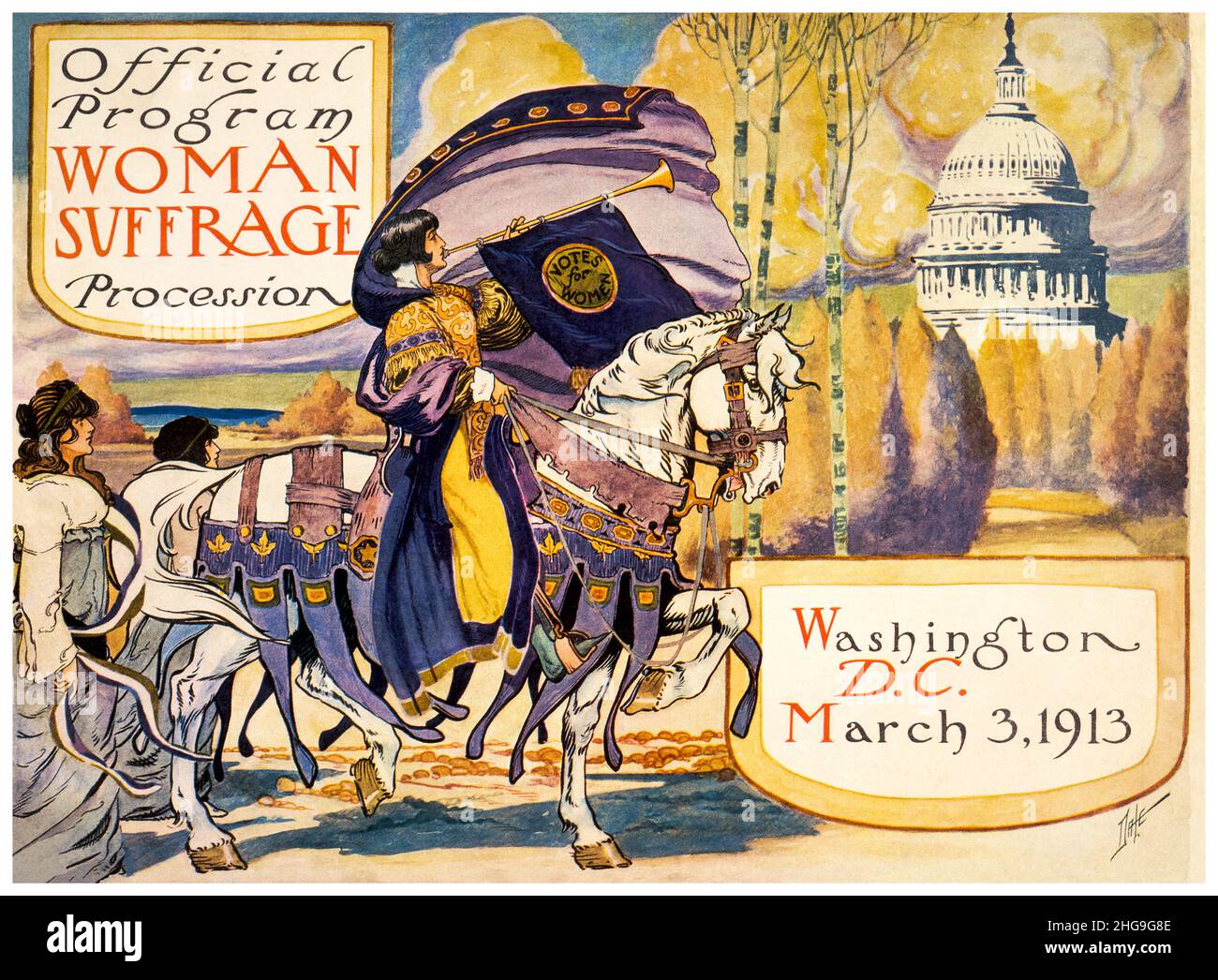 Official program of the Womens suffrage procession, Washington DC USA, March 3rd 1913, (Votes for Women), programme cover by Benjamin Moran Dale, 1913 Stock Photo