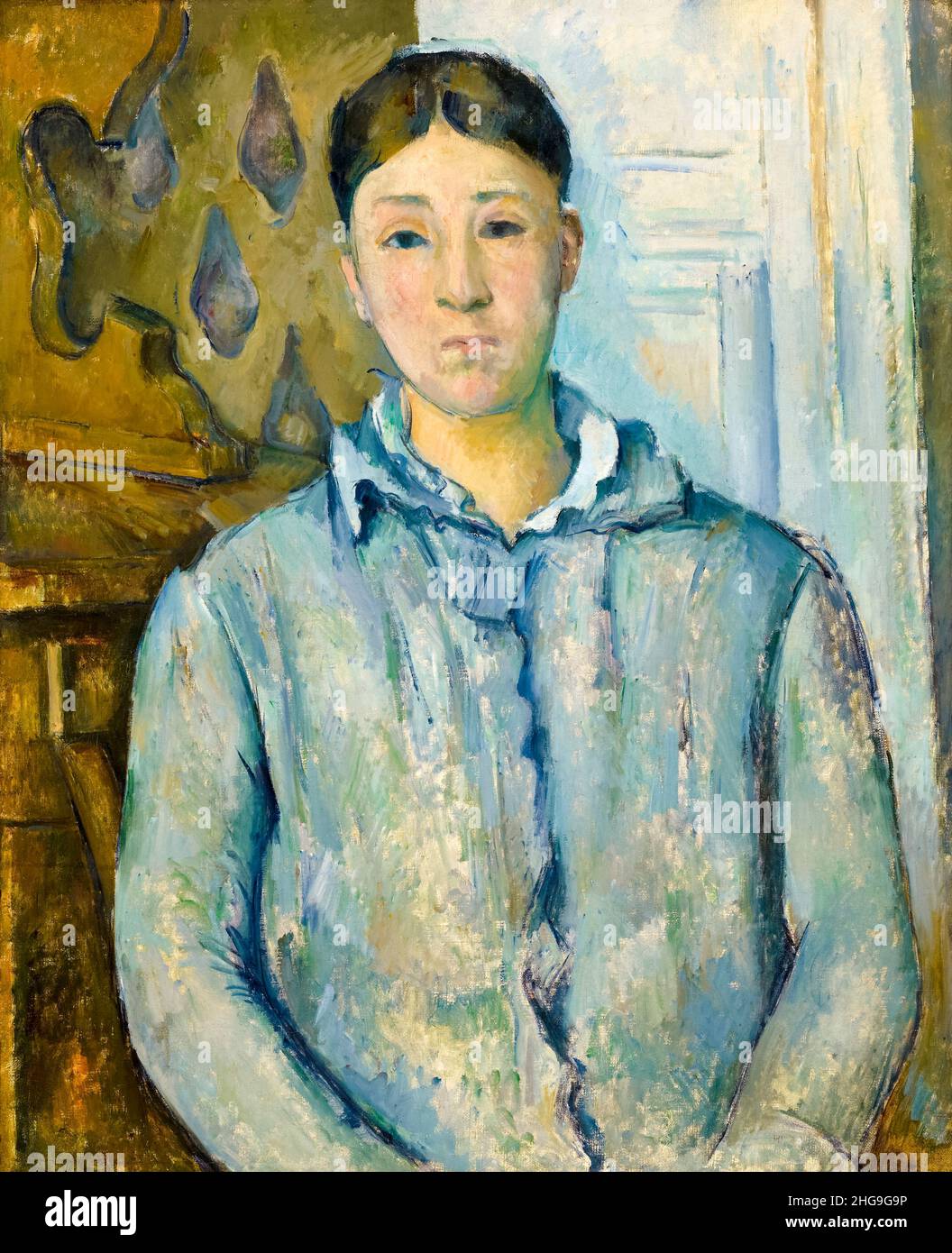 Madame Cezanne in Blue, portrait painting by Paul Cezanne, 18881890