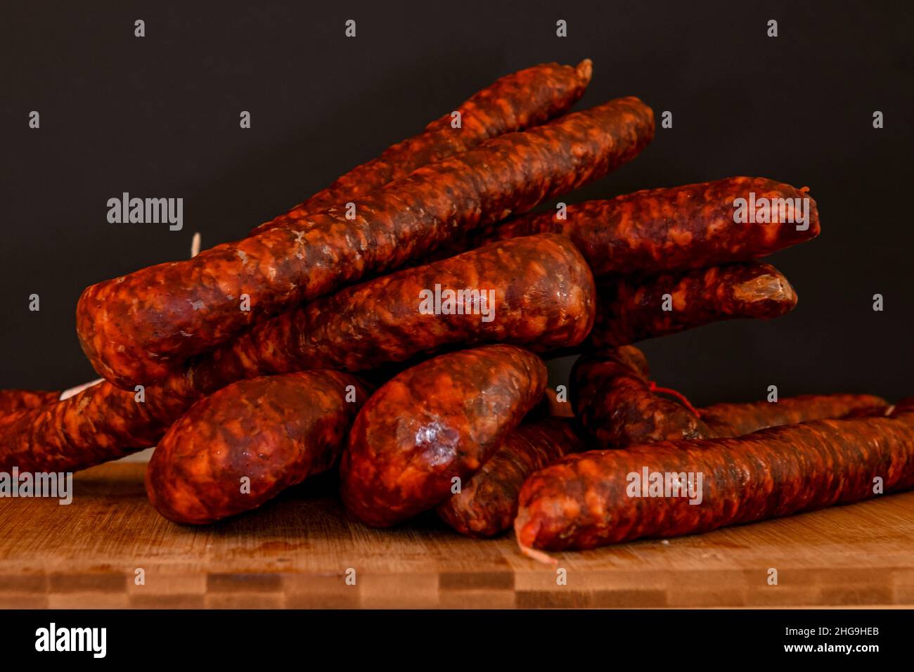 Different types of ingredients and sausages made by hand Stock Photo
