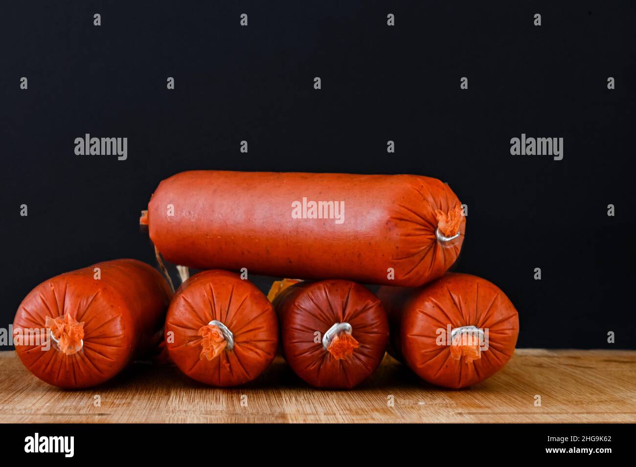Different types of ingredients and sausages made by hand Stock Photo