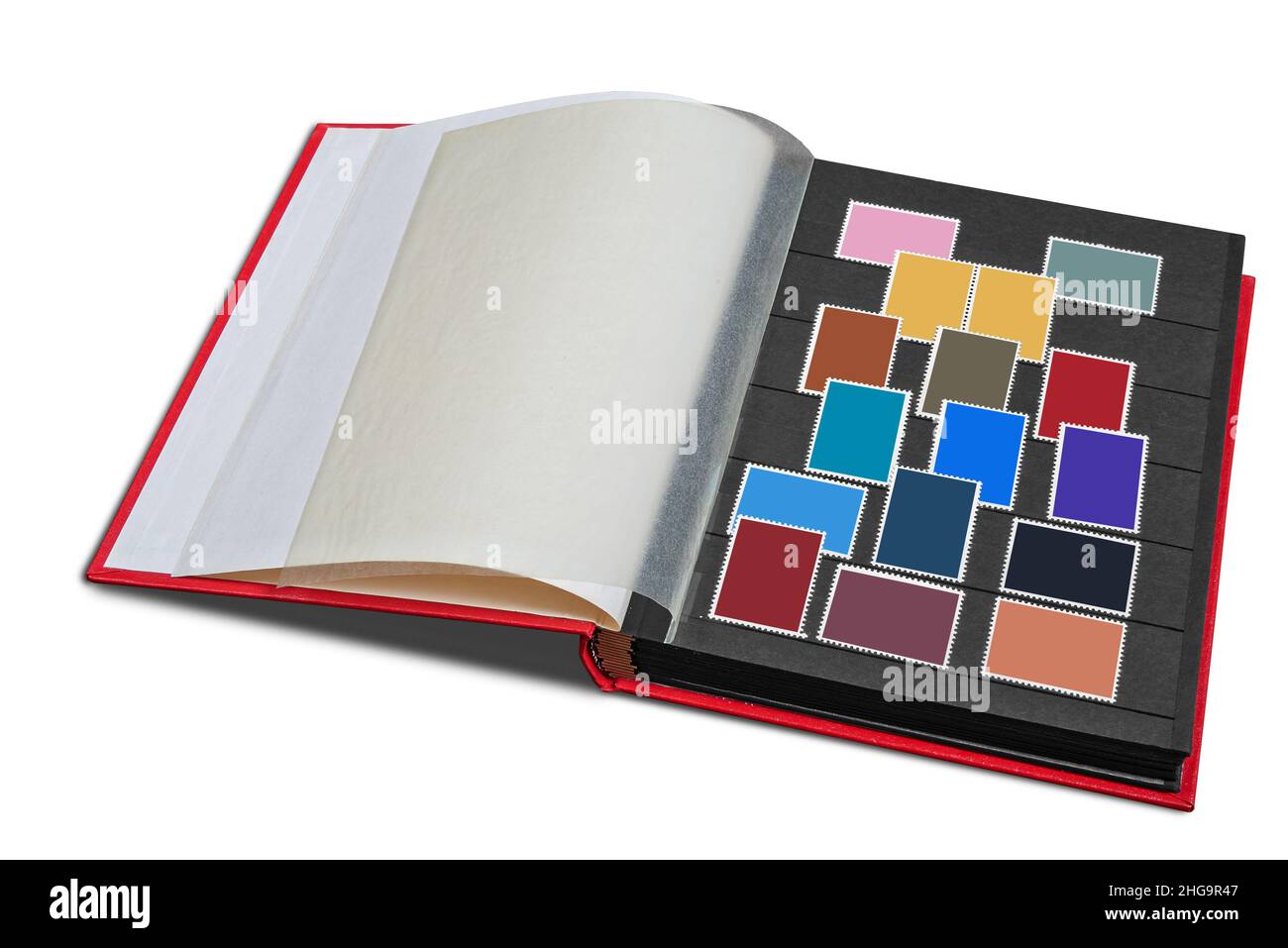 Postage stamps frames set in vintage album Isolated on white with path. Each stamp have also a path Stock Photo