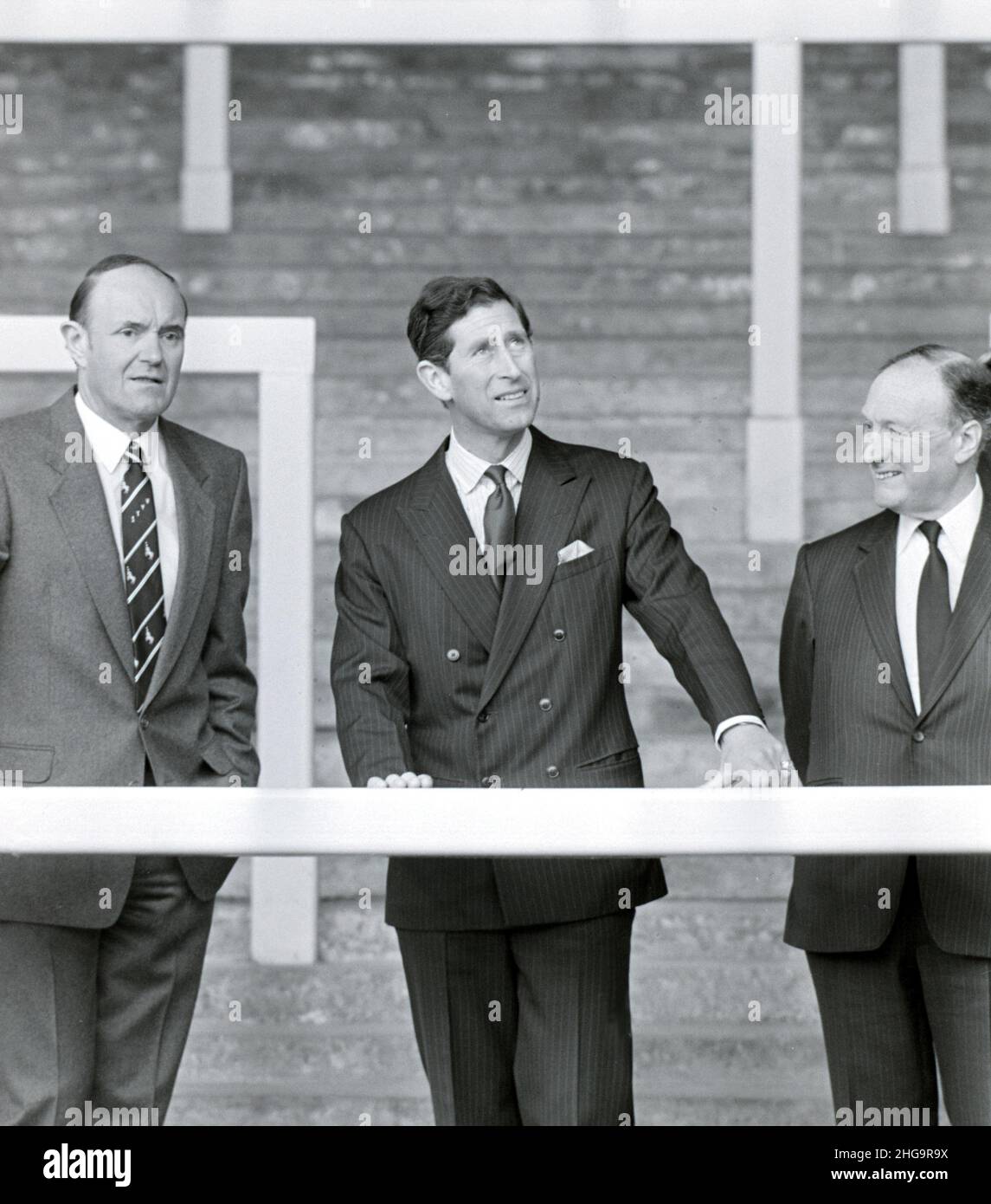 File photo dated 03-05-1989 of The Prince of Wales views Liverpool's Anfield Stadium from the Kop terracing, flanked by the football club's chairman John Smith (right) and the club's chief executive Peter Robinson. Peter Robinson, the long-serving former Liverpool secretary and chief executive, has died at the age of 86, the club have announced. Issue date: Wednesday January 19, 2022. Stock Photo