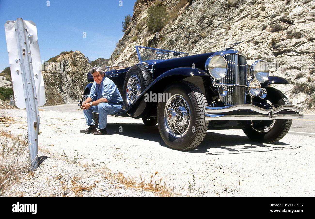 American comedian Jay Leno with his Duesenberg Jazz age car in California USA Stock Photo