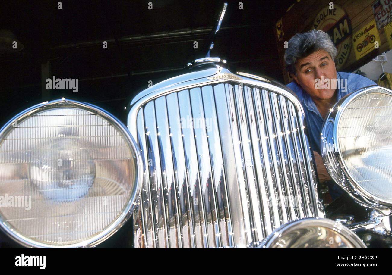 American comedian Jay Leno with his Duesenberg Jazz age car in California USA Stock Photo