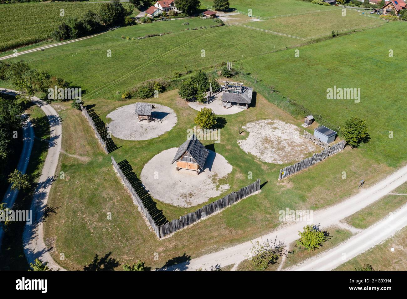 aerial view of prehistoric village in nature park altmühltal, bavaria, germany Stock Photo