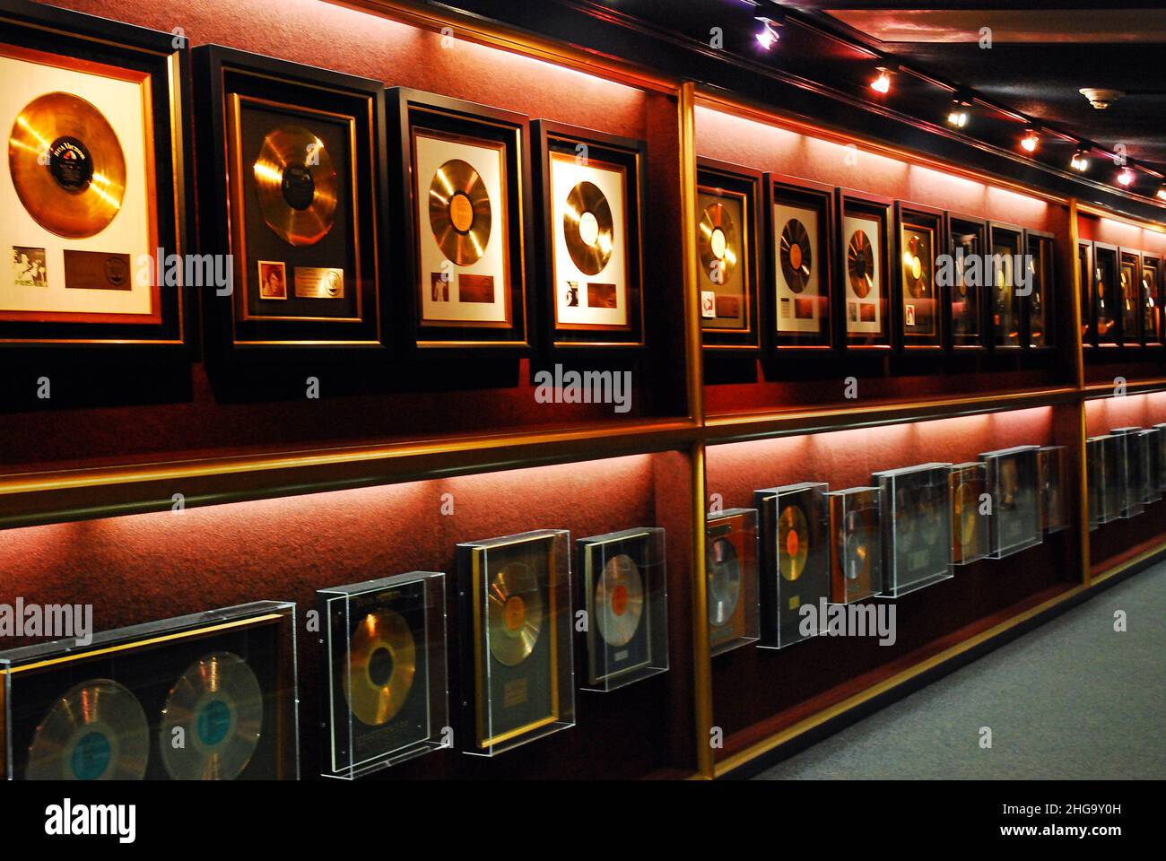 Gold Records Hang on the Wall at Elvis Presely's Graceland Stock Photo